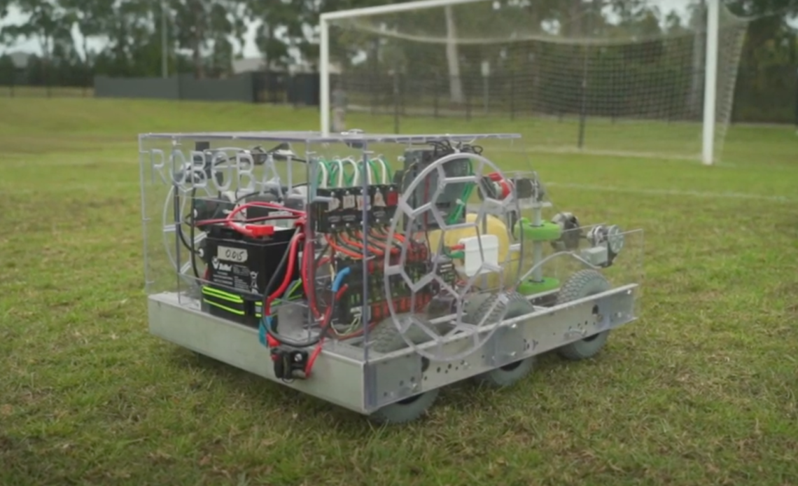 A robotic machine on a soccer field